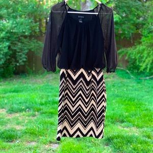 Enfocua Studio Black & White Zig Zag Pattern Pencil Skirt Dress w/ Sheer Top 🦓
